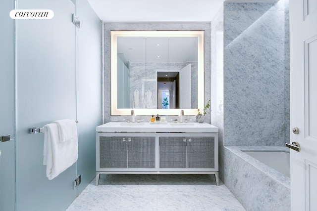 35 Hudson Yards Unit 7302, New York City, NY 10001 - full bathroom featuring double vanity and a garden tub