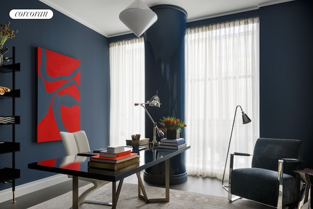 35 Hudson Yards Unit 7302, New York City, NY 10001 - office with wood finished floors, crown molding, and baseboards