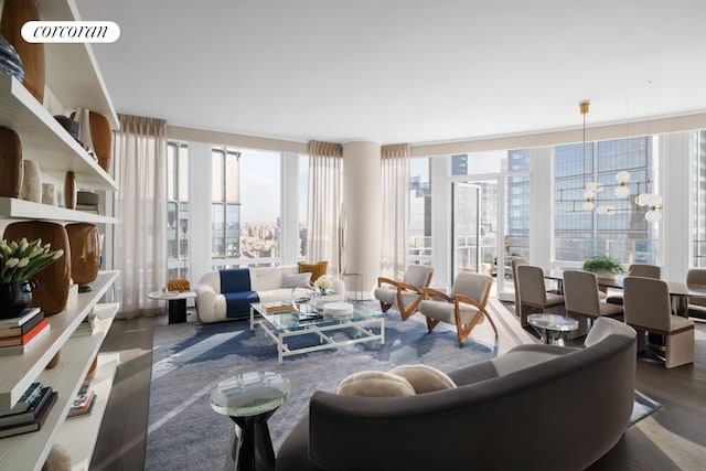 35 Hudson Yards Unit 7302, New York City, NY 10001 - living room with wood finished floors and a chandelier