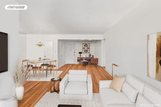 living room with hardwood / wood-style floors