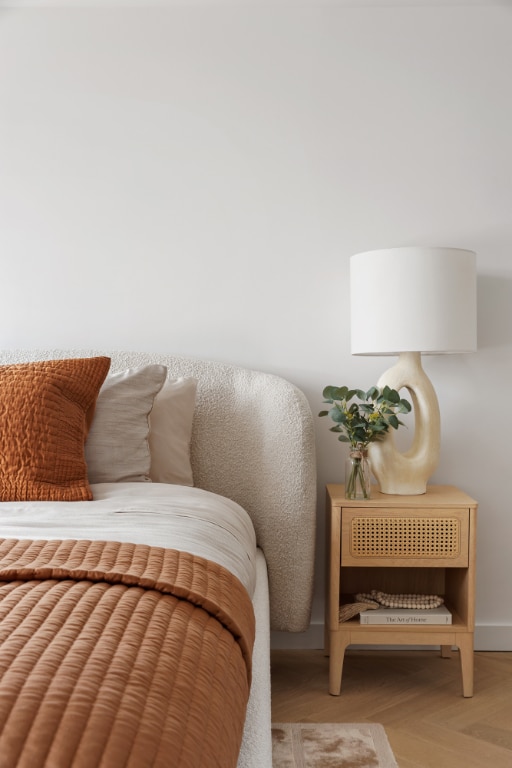 bedroom featuring light parquet floors