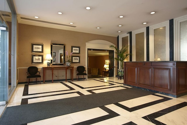 reception area with arched walkways