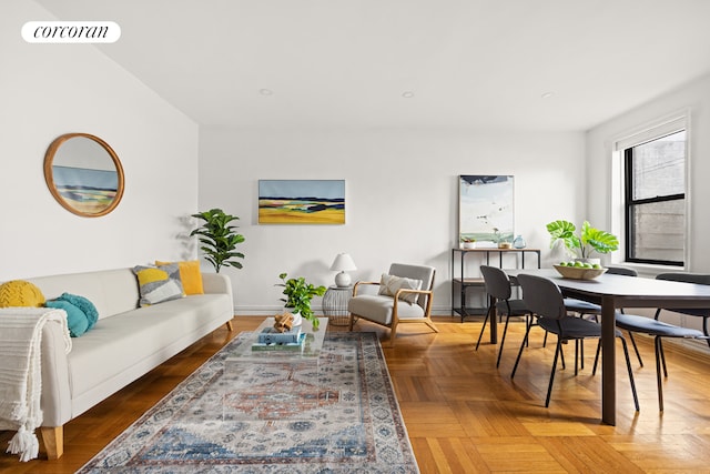 living room featuring visible vents