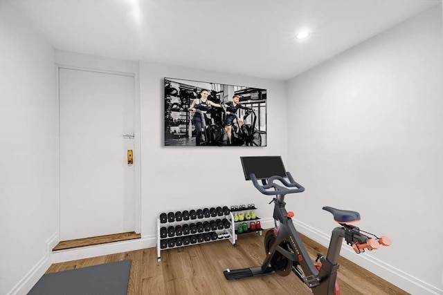 exercise room featuring hardwood / wood-style flooring