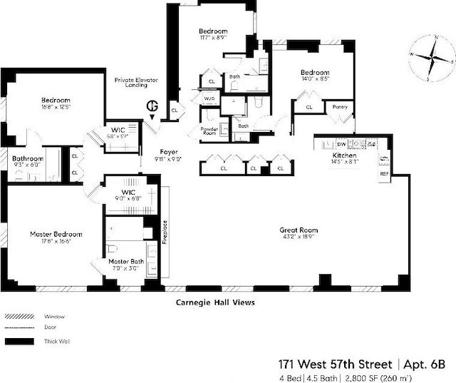 171 W 57th St Unit 6-B, New York City NY, 10019, 4 bedrooms, 4.5 baths condo for sale