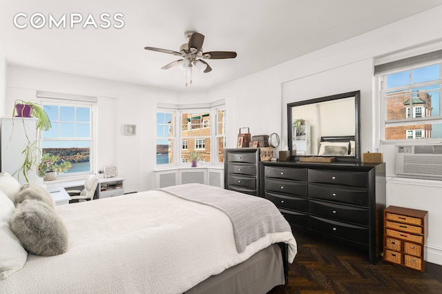 bedroom with visible vents and ceiling fan