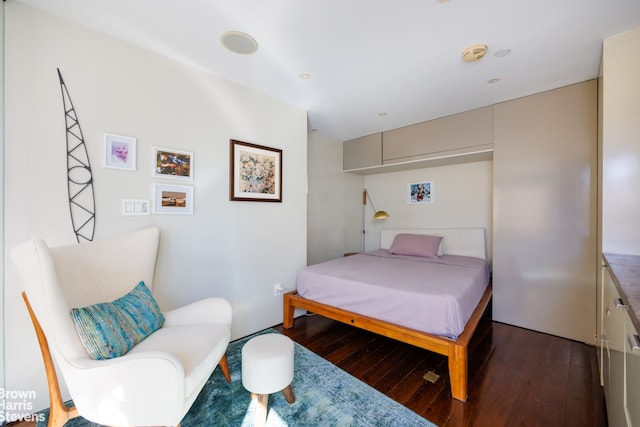 bedroom with dark hardwood / wood-style floors