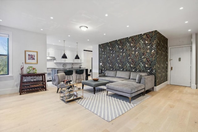 living room with light wood-type flooring