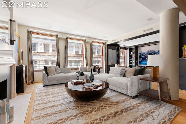 living room featuring light hardwood / wood-style floors