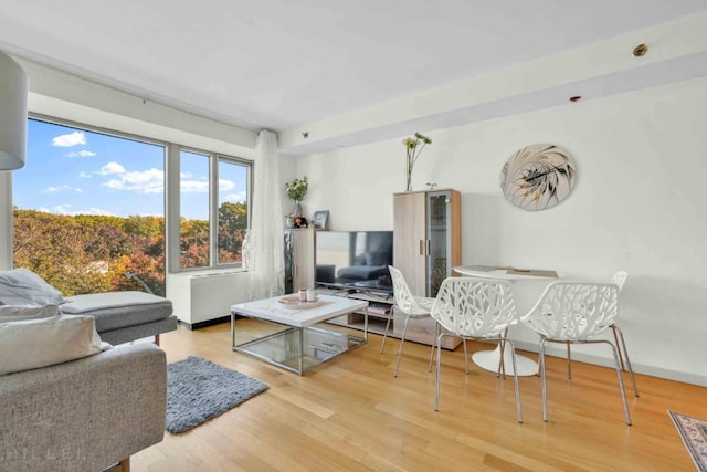 living area with wood finished floors and baseboards