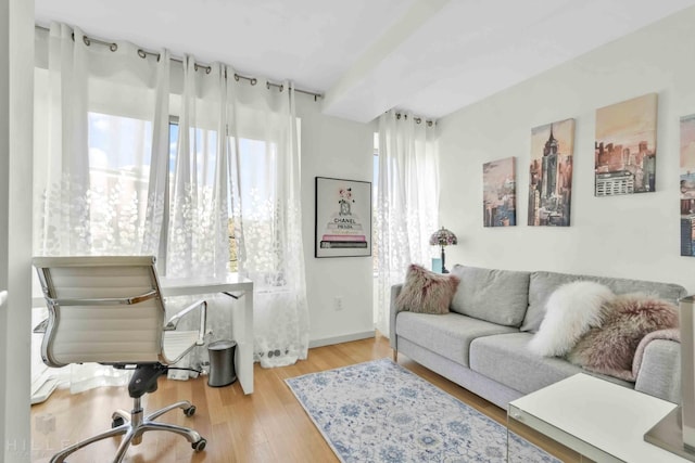 interior space with a wealth of natural light, baseboards, and wood finished floors