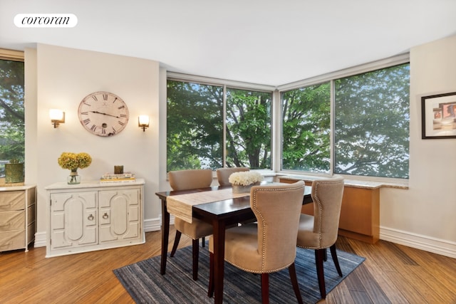 dining space with light hardwood / wood-style flooring