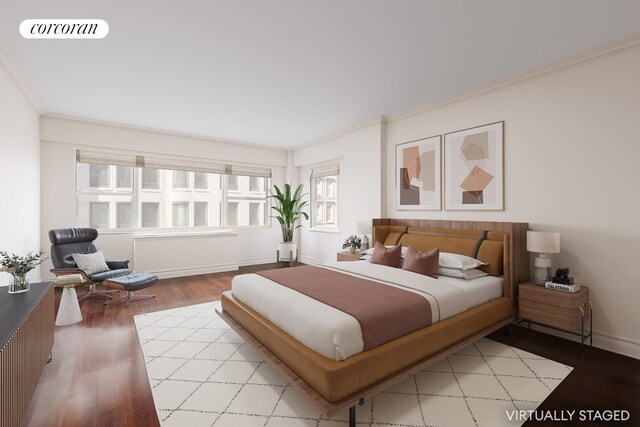 27 E 65th St Unit 5Bc, New York City, NY 10065 - bedroom with ornamental molding and wood finished floors
