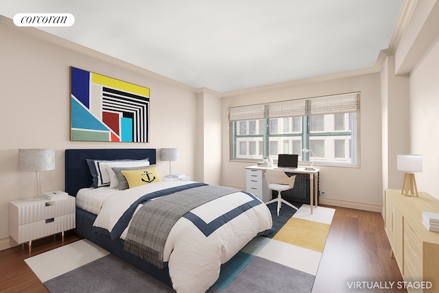 27 E 65th St Unit 5Bc, New York City, NY 10065 - bedroom featuring wood finished floors, ornamental molding, and an office area