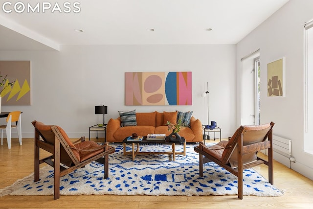 living room with light hardwood / wood-style flooring