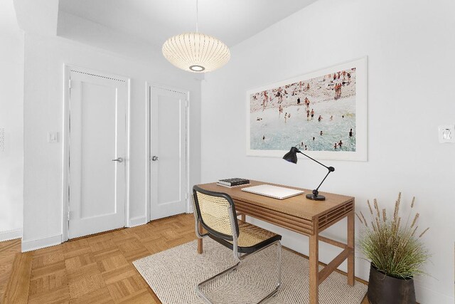 hallway with built in features and beamed ceiling