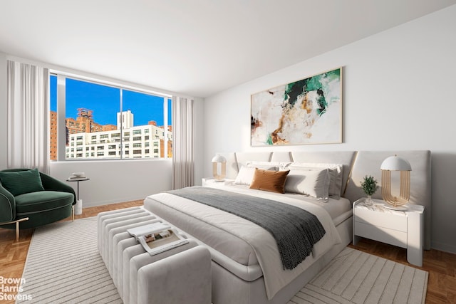 bedroom with parquet floors