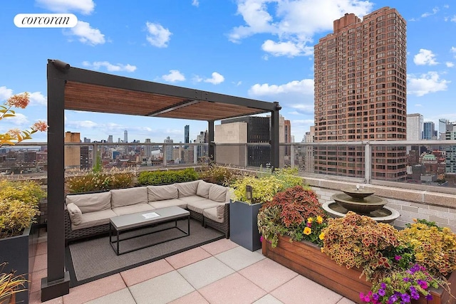 view of patio / terrace featuring a view of city and outdoor lounge area