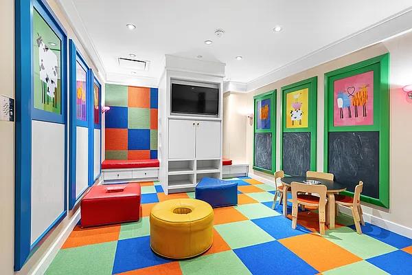 game room with recessed lighting, ornamental molding, baseboards, and tile patterned floors