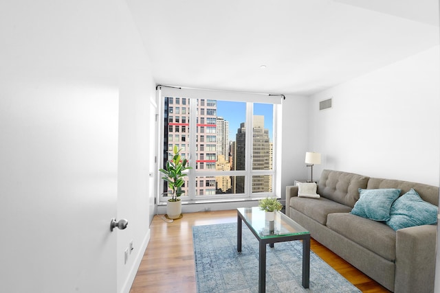 250 E 53rd St Unit 3302, New York City, NY 10022 - living area featuring wood finished floors and a view of city
