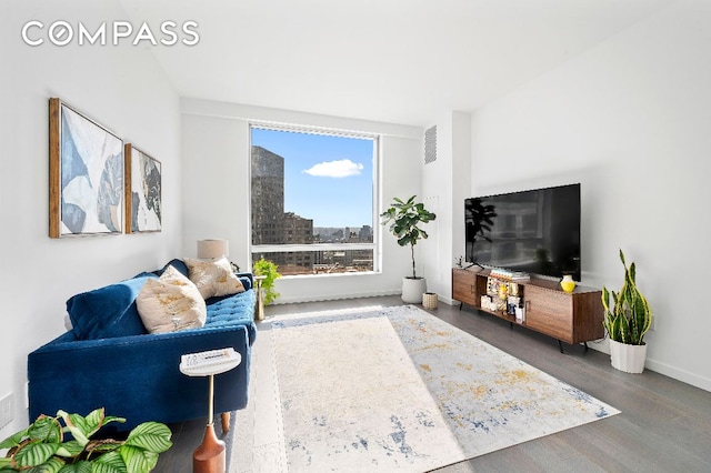 living room with dark wood-type flooring