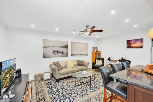 9707 4th Ave Unit 3R, New York City, NY 11220 - living area featuring ceiling fan, recessed lighting, and wood finished floors