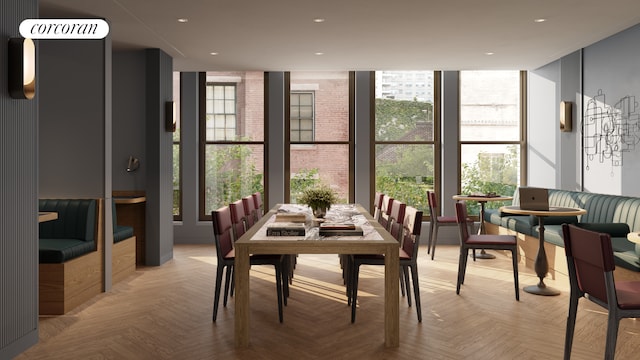 dining room featuring floor to ceiling windows