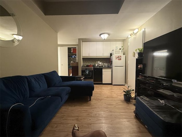 living area with light wood-style floors