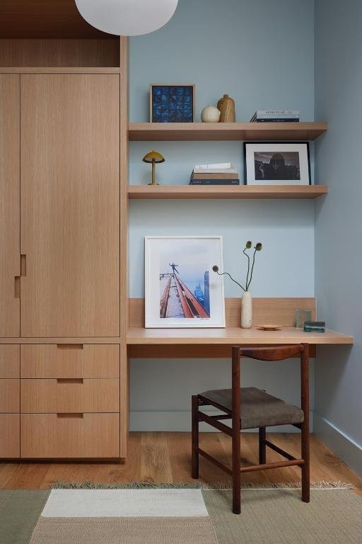 office area with light wood-style flooring