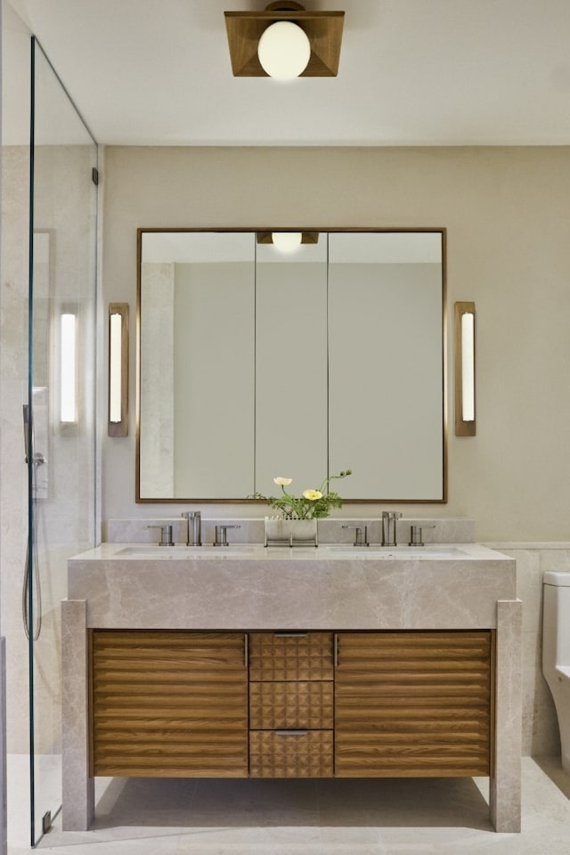 323 Bergen St Unit 317E, New York City, NY 11217 - full bathroom with double vanity and a shower stall