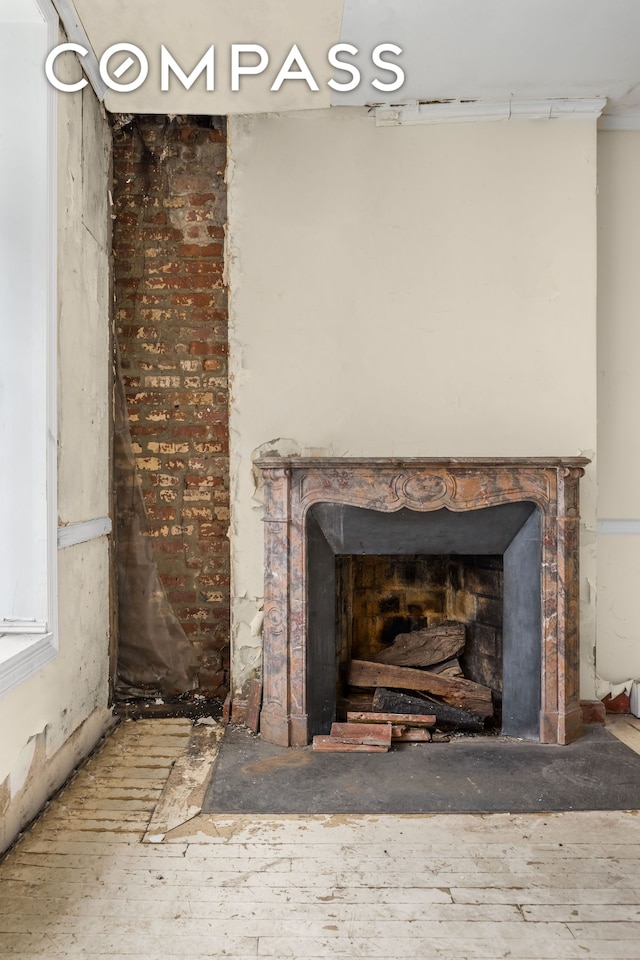 interior details featuring a fireplace