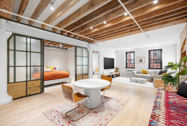 living area featuring light wood-type flooring