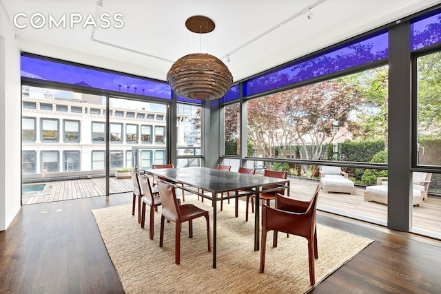 sunroom / solarium with rail lighting