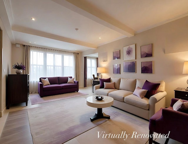 12 E 97th St Unit 8E, New York City, NY 10029 - living room featuring beam ceiling and recessed lighting
