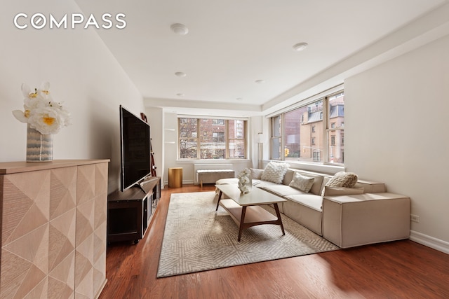 living room featuring baseboards and wood finished floors