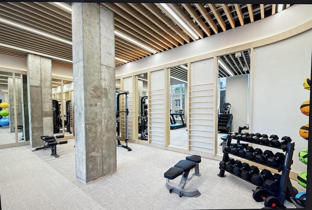 gym with carpet flooring