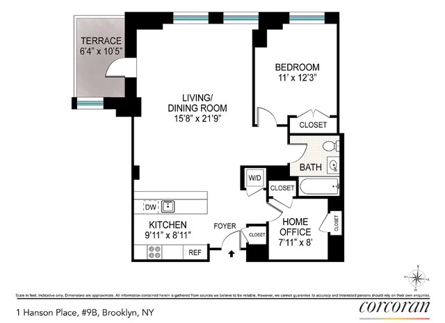 1 Hanson Pl Unit 9B, New York City, NY 11217 - floor plan / room layout