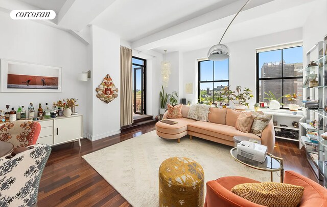 1 Hanson Pl Unit 9B, New York City, NY 11217 - living room with dark wood-style floors and baseboards