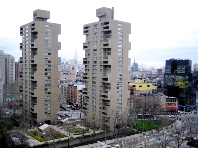 view of building exterior featuring a city view