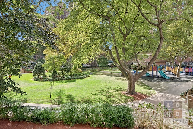 view of yard featuring playground community