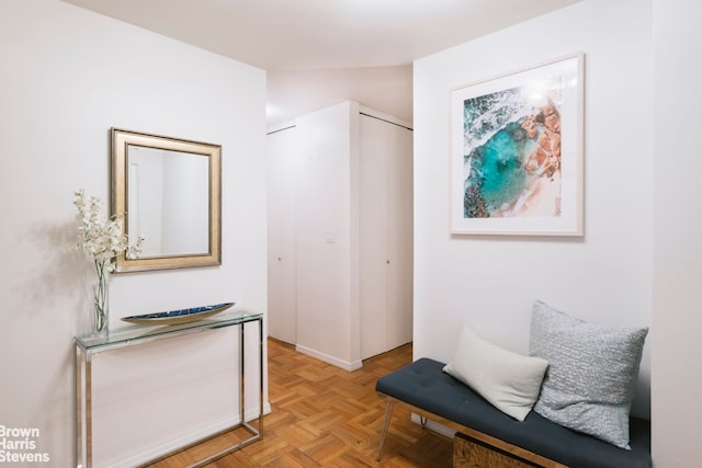 interior space featuring light parquet flooring