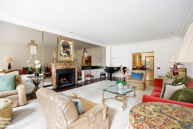 living room featuring ornamental molding