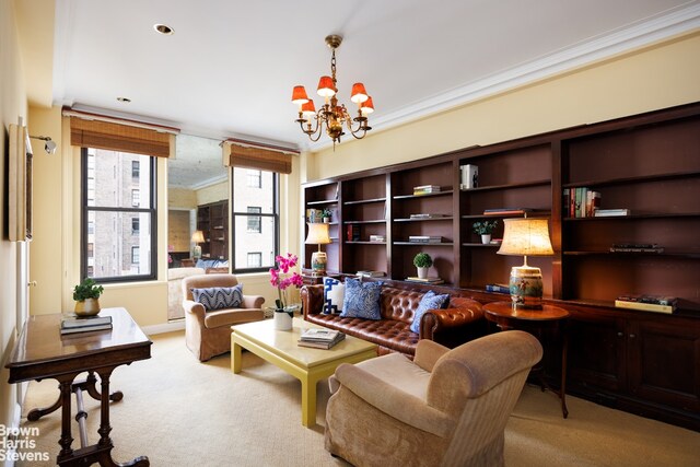 living room featuring crown molding and hardwood / wood-style flooring