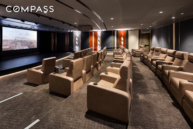 carpeted cinema with recessed lighting