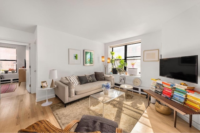 living room with light hardwood / wood-style floors