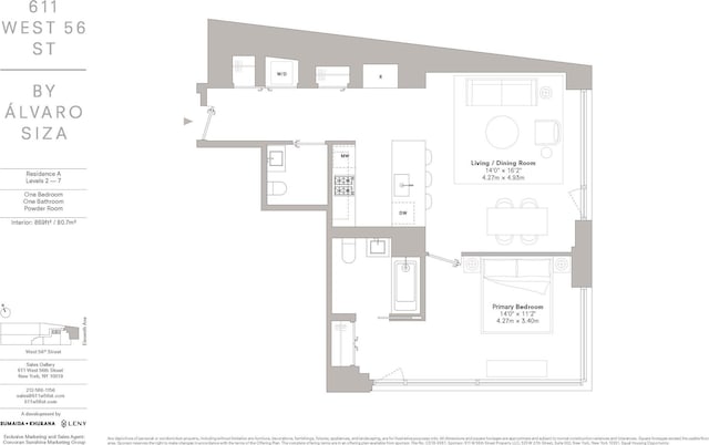 611 W 56th St Unit 7A, New York City, NY 10019 - view of room layout
