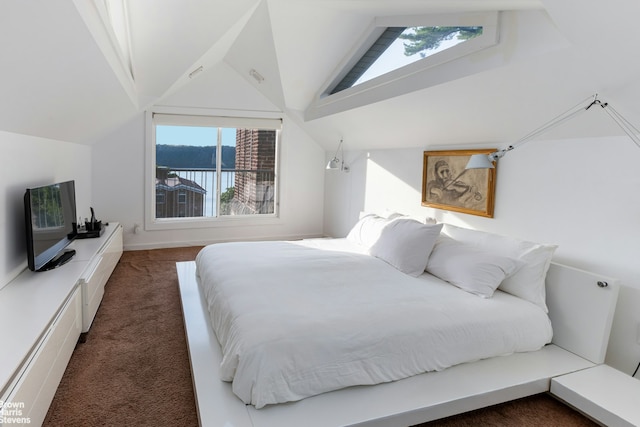 800 W 231st St, New York City, NY 10463 - bedroom with lofted ceiling and dark carpet