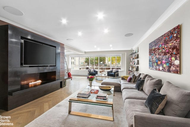 living room with light parquet flooring