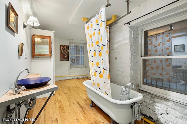 bathroom featuring a washtub and wood-type flooring