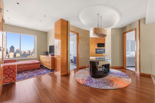 interior space with baseboards and wood finished floors